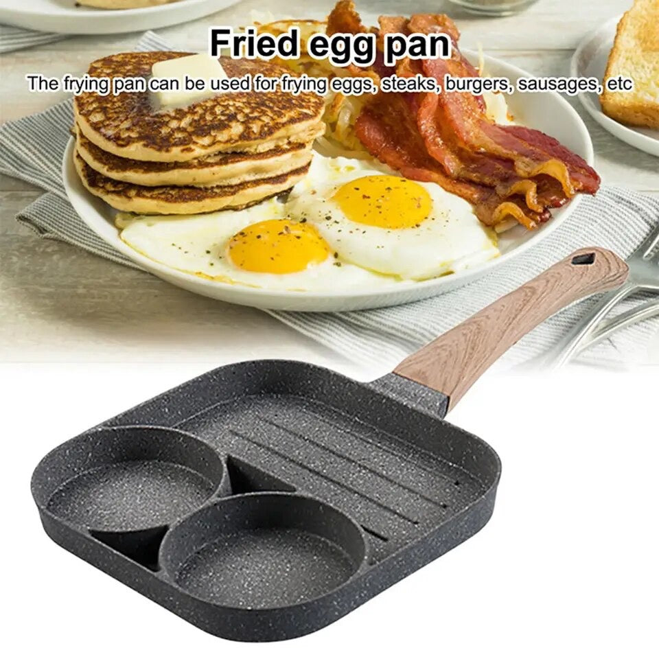 2Hole Compound Bottom Omelette Pan 3 In 1 Steak Egg Burger Breakfast Pan Non-stick Home Universal for Gas Stove Induction Cooker