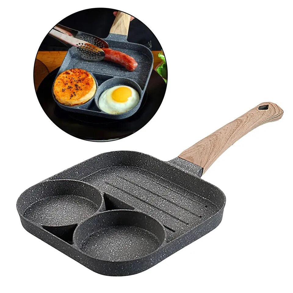 2Hole Compound Bottom Omelette Pan 3 In 1 Steak Egg Burger Breakfast Pan Non-stick Home Universal for Gas Stove Induction Cooker