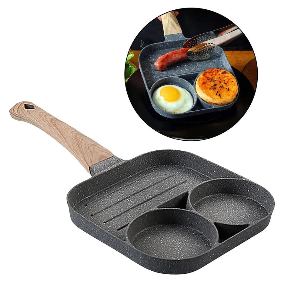 2Hole Compound Bottom Omelette Pan 3 In 1 Steak Egg Burger Breakfast Pan Non-stick Home Universal for Gas Stove Induction Cooker