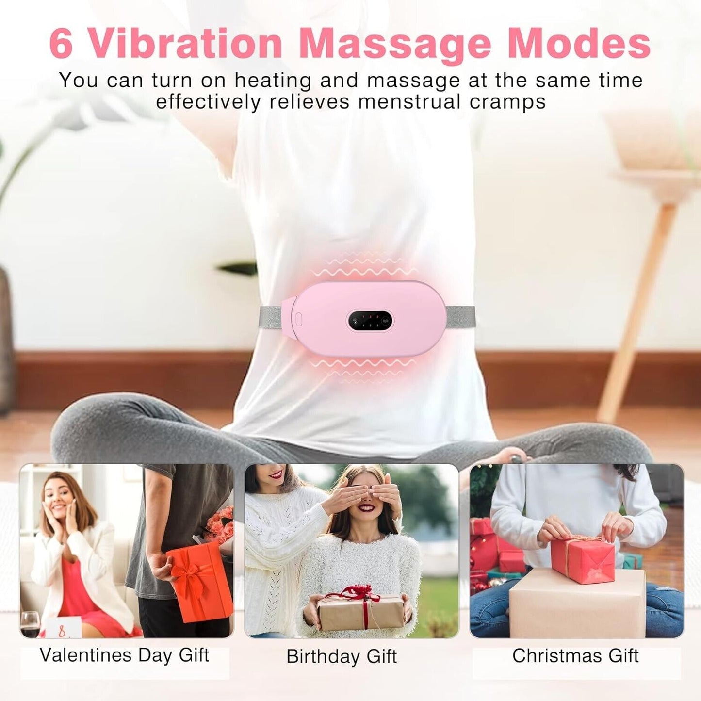 Portable Heating Pad for Cramps Cramp Massager 6 Heat Levels & 6 Massage Modes